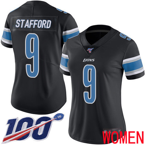 Detroit Lions Limited Black Women Matthew Stafford Jersey NFL Football #9 100th Season Rush Vapor Untouchable->youth nfl jersey->Youth Jersey